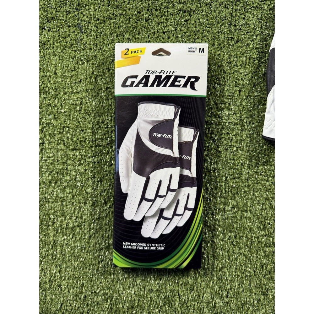 Top Flite Gamer White w/ Black Men's Right Handed Golf Gloves Sz M 2 Pack